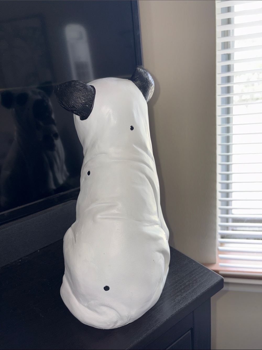 White & Black Ghost Dog Ceramic Sculpture with Skull Accent - Picture 3 of 10